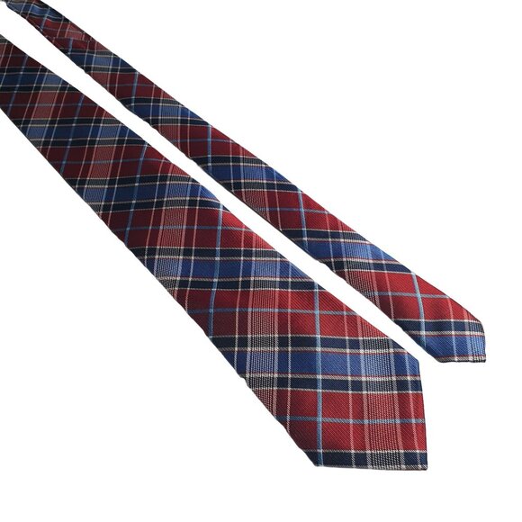 Roundtree Yorke All Silk Handmade Red Blue Plaid Necktie Patriotic Election - Picture 1 of 6
